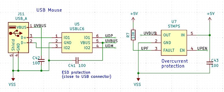 Schaltplan einer USB-Schnittstelle mit Überstromschutz