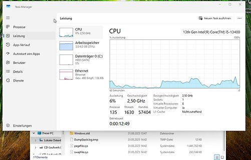 Windows Task-Manager Leistungsübersicht CPU
