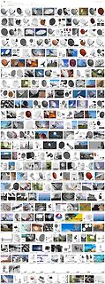 Collage aus vielen kleinen Fotos von Satellitenschüsseln