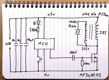 Handgezeichneter Schaltplan eines Mikrocontroller-Aufbaus