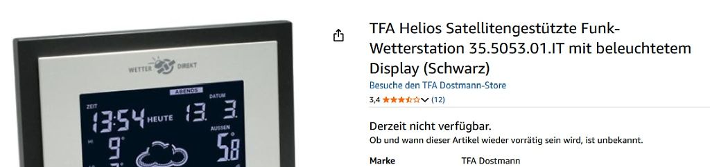 Screenshot eines Online-Shops für eine Wetterstation