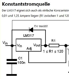 Schaltplan einer Konstantstromquelle mit LM317