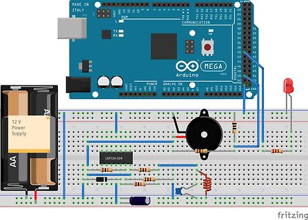 Fritzing-Schaltplan mit Arduino Mega und Breadboard-Aufbau