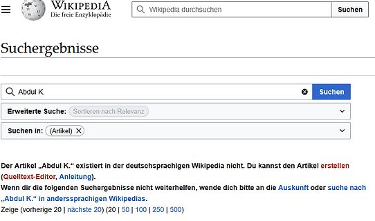 Wikipedia Suchergebnisse für Abdul K.