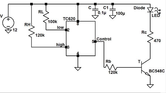 Schaltplan mit TC620, LED und BC548C