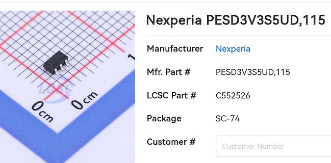 Produktseite eines Nexperia PESD3V3S5UD Bauteils