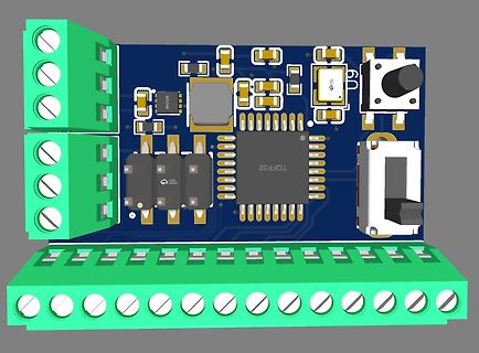 3D CAD Ansicht einer Leiterplatte mit Mikrocontroller