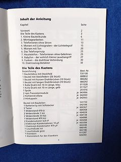 Inhaltsverzeichnis und Teileliste einer Anleitung