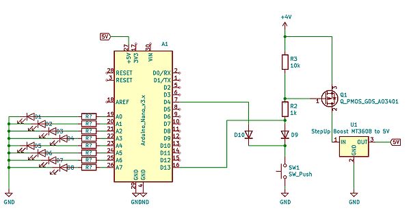 Schaltplan mit Arduino Nano und Boost-Konverter