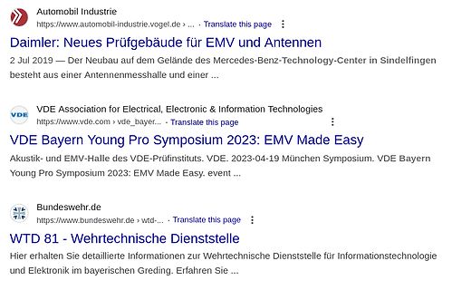 Google Suchergebnisse zu EMV und Antennen