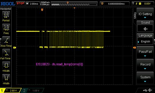 Oszilloskop-Screenshot eines DS18B20 Temperatur-Messsignals