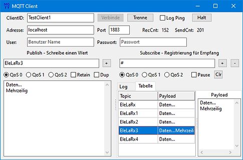 MQTT Client Software Oberfläche