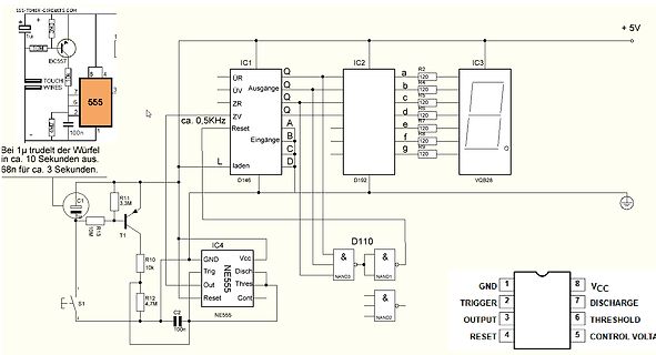 Schaltplan eines elektronischen Würfelspiels