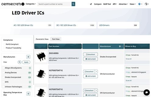 Website von oemsecrets mit LED Driver ICs