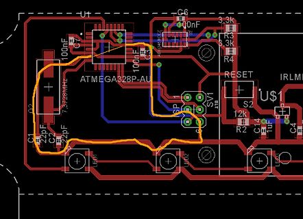 Ausschnitt eines PCB-Layouts mit ATmega328P