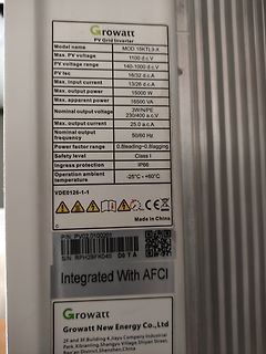 Typenschild eines Growatt PV Grid Inverters