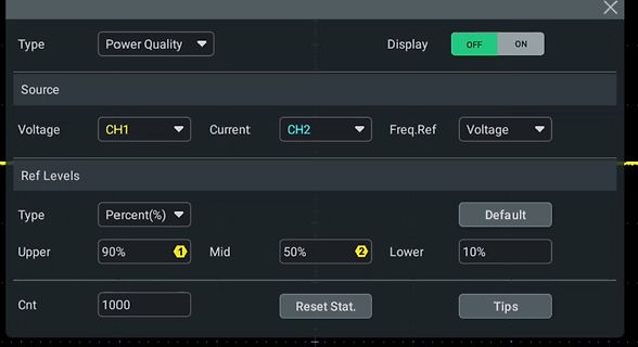Software-Menü für Power Quality Messungen