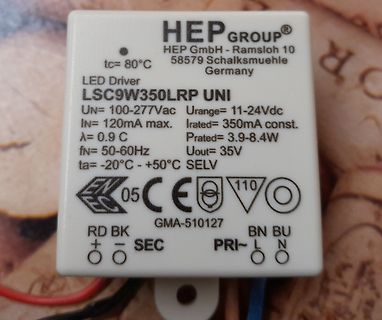 Typenschild eines LED-Treibers