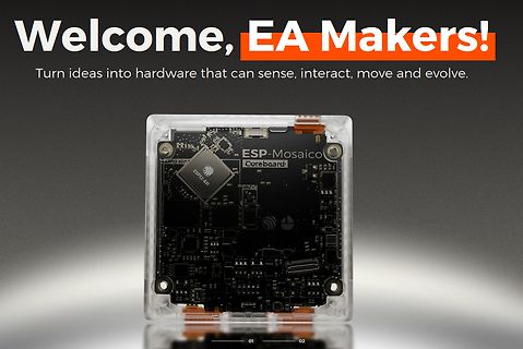 ESP-Mosaico Coreboard in Gehäuse mit Werbetext