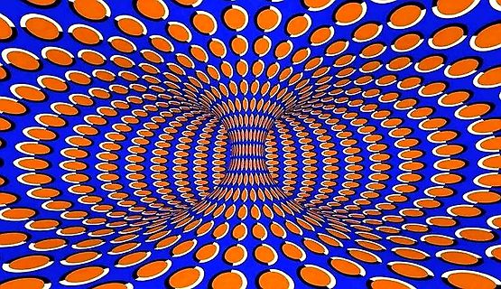 Optische Täuschung mit orangefarbenen Ovalen auf blauem Grund
