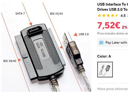 Produktseite eines SATA zu USB Adapters