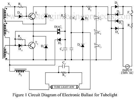 Schaltplan eines elektronischen Vorschaltgeräts für Leuchtstoffröhren
