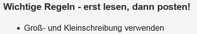 Text mit Forenregeln zur Groß- und Kleinschreibung
