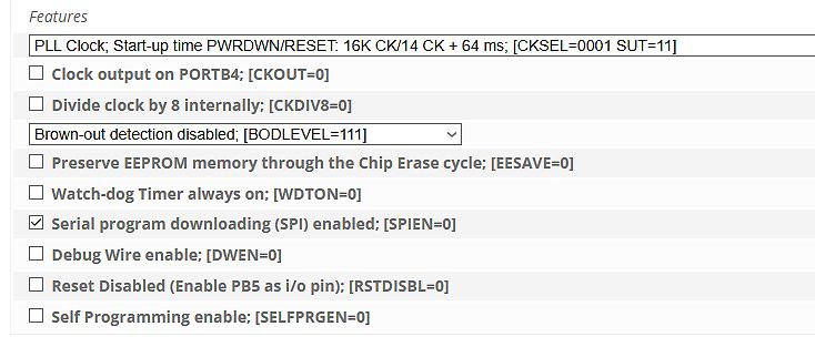 Konfigurationsmenü für Mikrocontroller-Features