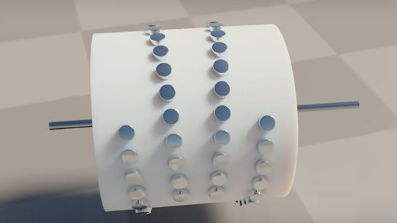 3D-Modell einer weißen Trommel mit Löchern