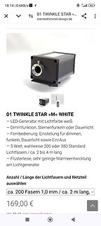 Screenshot eines Webshops für einen LED-Generator