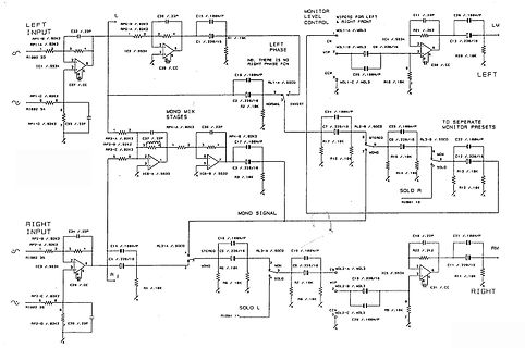 Schaltplan einer Mono-Mix-Stufe und Monitor-Schaltung