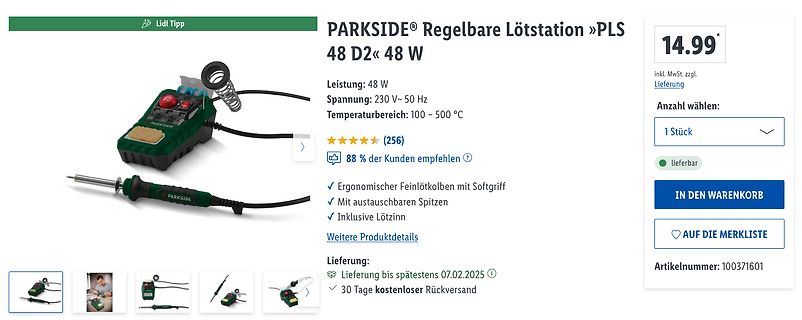 Produktseite einer Parkside Lötstation