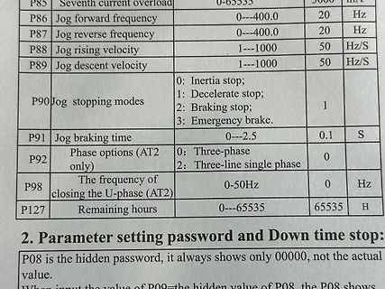 Foto einer Parameterliste eines Frequenzumrichters