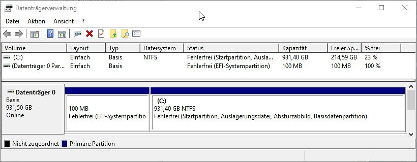 Windows Datenträgerverwaltung Screenshot