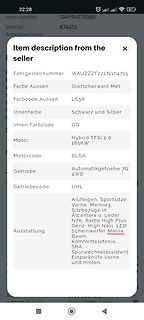 Fahrzeugbeschreibung eines Verkäufers