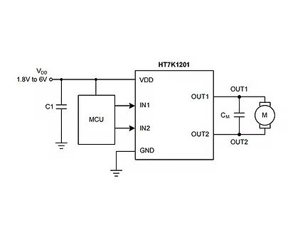 Schaltplan mit HT7K1201, MCU und Motor