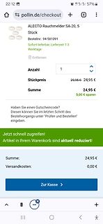 Warenkorb eines Online-Shops für Rauchmelder