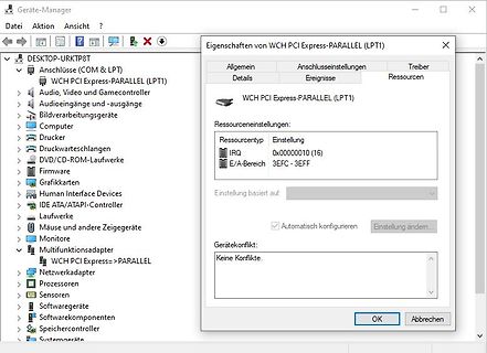 Windows Geräte-Manager Eigenschaften WCH PCI Express-PARALLEL