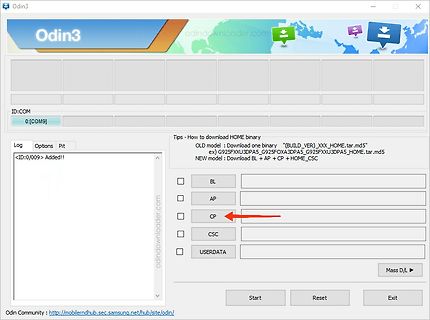 Benutzeroberfläche der Software Odin3