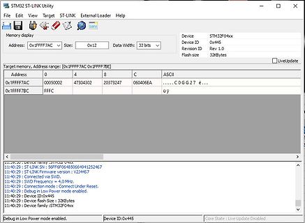 STM32 ST-LINK Utility Memory Display