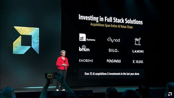 Präsentation über KI-Investitionen auf einer Bühne