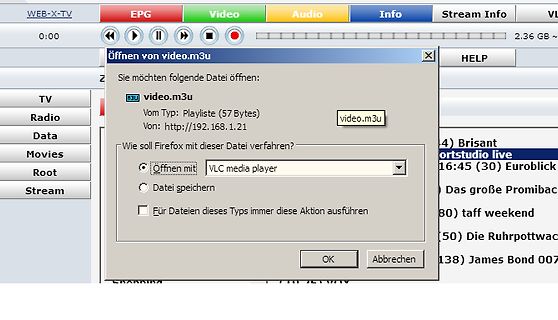 Dialogfenster zum Öffnen einer m3u-Playlist