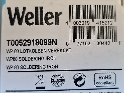 Etikett eines Weller WP 80 Lötkolbens