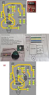 Zusammensetzung aus PCB-Layout, Schaltplan und Foto einer Platine