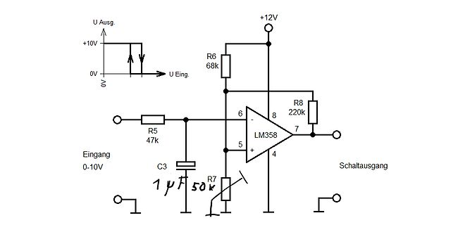 Schaltplan eines Komparators mit LM358