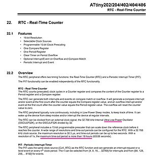 Textauszug aus einem Datenblatt zum Real-Time Counter