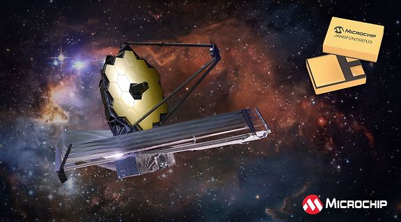 Microchip Werbebild mit Weltraumteleskop und Chip