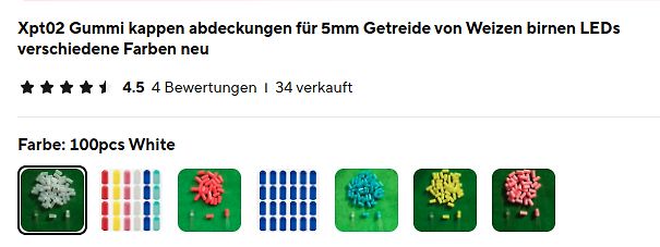 Screenshot eines Online-Shops für LED-Gummikappen