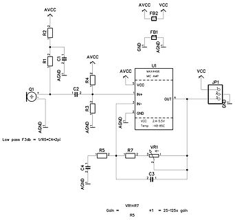Schaltplan eines Mikrofonverstärkers mit MAX4466