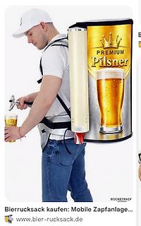Werbung für einen Bierrucksack